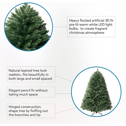 Traditional Prelit Artificial Christmas Tree with Warm Lights and Metal